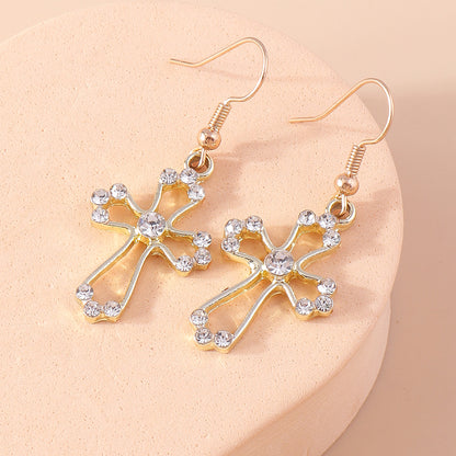 1 Pair Simple Style Cross Inlay Alloy Rhinestones Drop Earrings