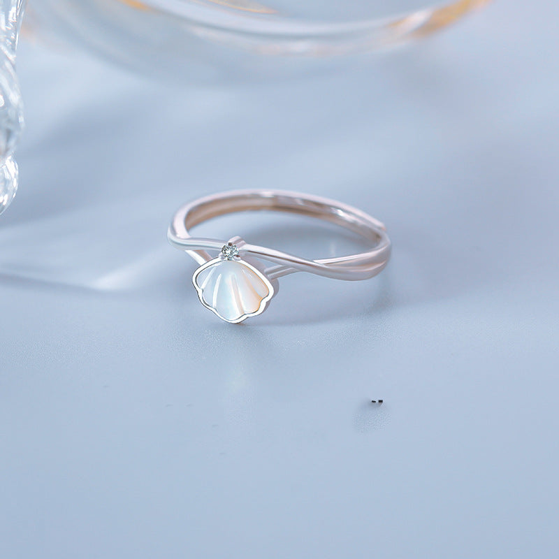 Simple Style Bow Knot Copper Inlay Shell Zircon Open Ring