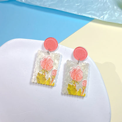 Wholesale Jewelry 1 Pair Sweet Oil Painting Flower Arylic Drop Earrings