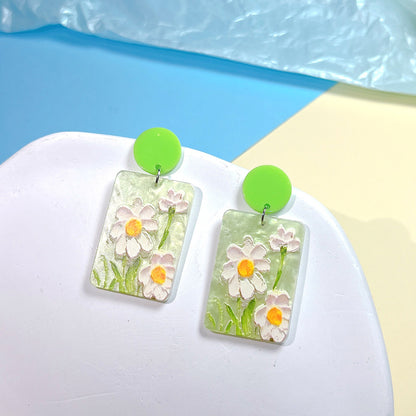 Wholesale Jewelry 1 Pair Sweet Oil Painting Flower Arylic Drop Earrings