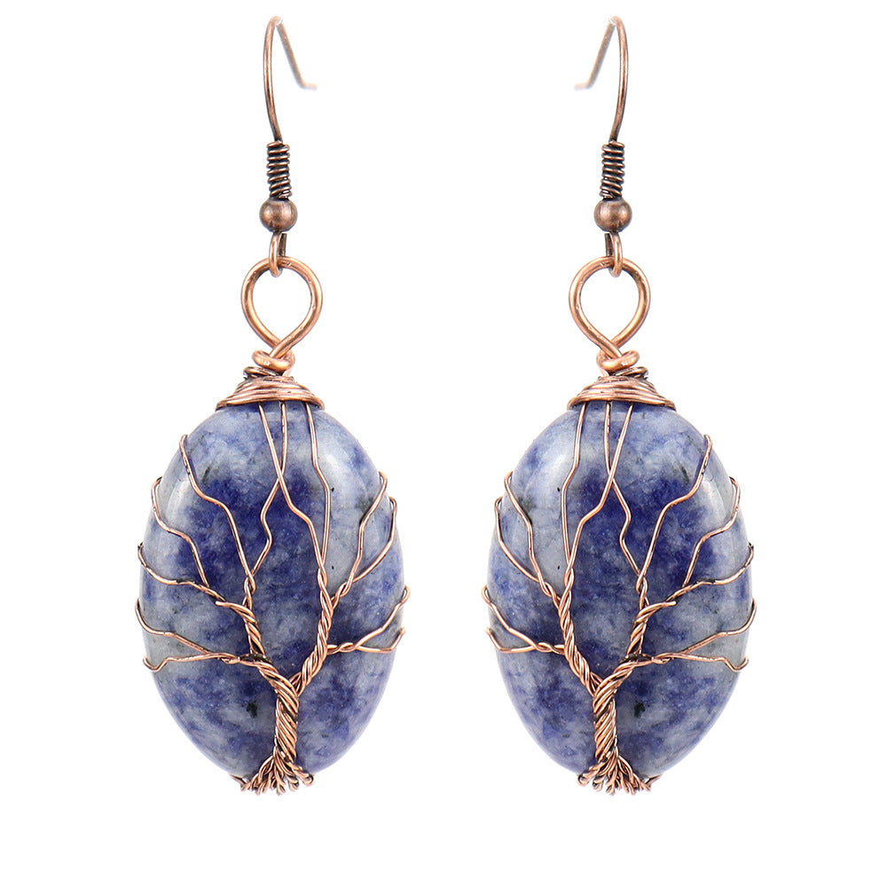 1 Pair Ethnic Style Tree Oval Alloy Natural Stone Handmade Drop Earrings