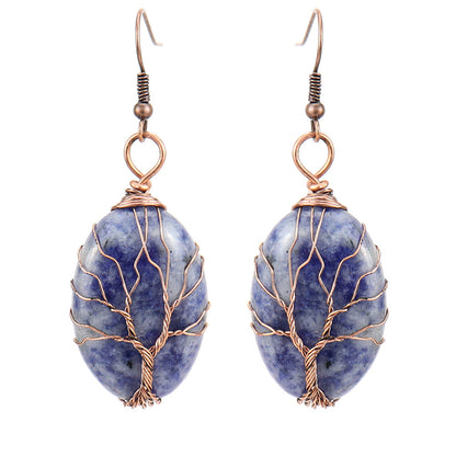 1 Pair Ethnic Style Tree Oval Alloy Natural Stone Handmade Drop Earrings