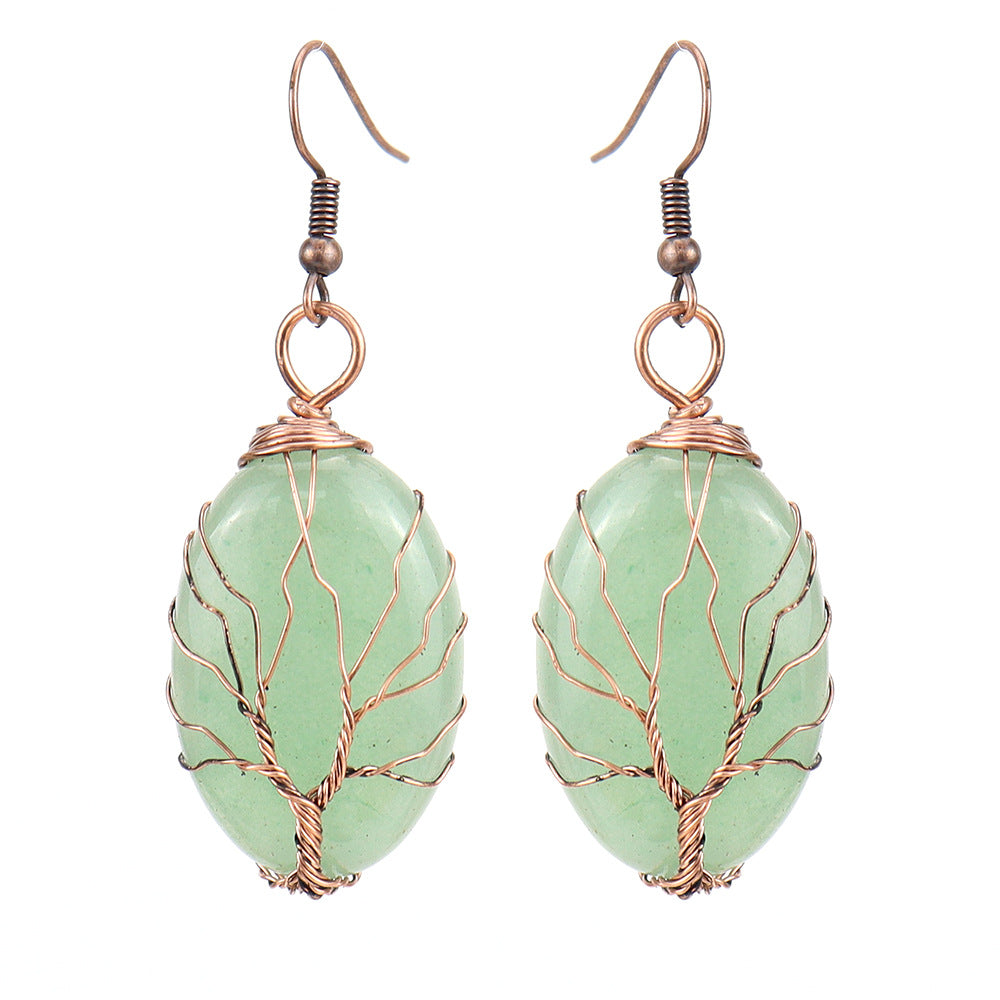 1 Pair Ethnic Style Tree Oval Alloy Natural Stone Handmade Drop Earrings