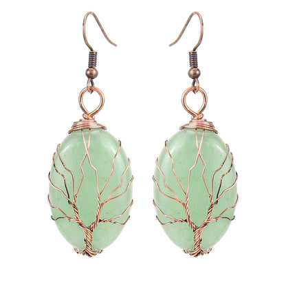 1 Pair Ethnic Style Tree Oval Alloy Natural Stone Handmade Drop Earrings