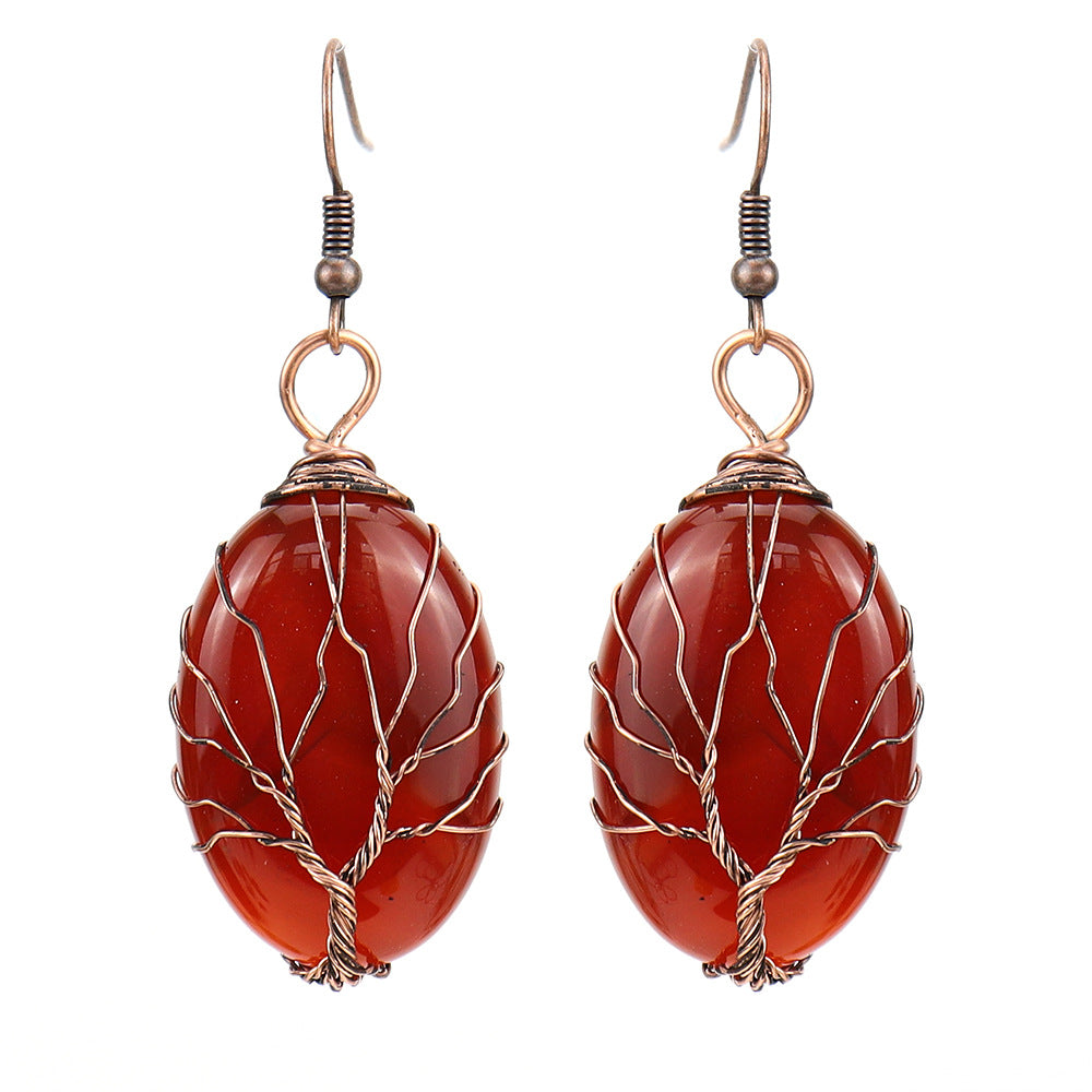 1 Pair Ethnic Style Tree Oval Alloy Natural Stone Handmade Drop Earrings