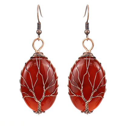 1 Pair Ethnic Style Tree Oval Alloy Natural Stone Handmade Drop Earrings