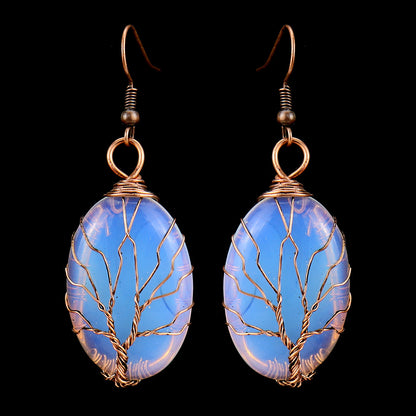 1 Pair Ethnic Style Tree Oval Alloy Natural Stone Handmade Drop Earrings