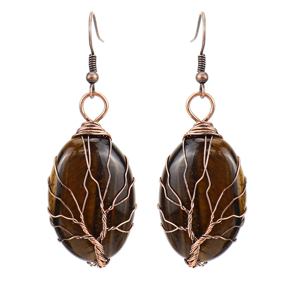 1 Pair Ethnic Style Tree Oval Alloy Natural Stone Handmade Drop Earrings