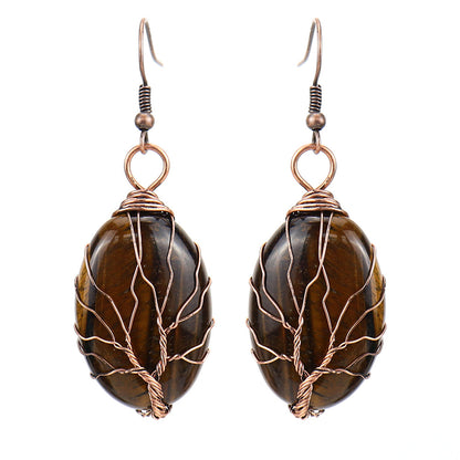 1 Pair Ethnic Style Tree Oval Alloy Natural Stone Handmade Drop Earrings