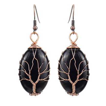 1 Pair Ethnic Style Tree Oval Alloy Natural Stone Handmade Drop Earrings