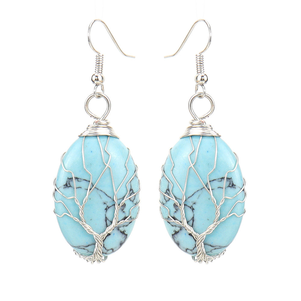 1 Pair Ethnic Style Tree Oval Alloy Natural Stone Handmade Drop Earrings