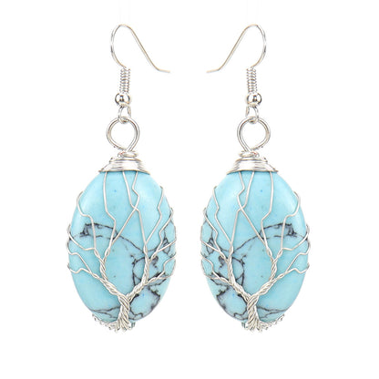 1 Pair Ethnic Style Tree Oval Alloy Natural Stone Handmade Drop Earrings