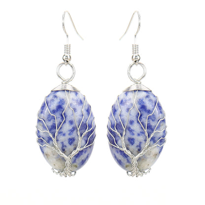 1 Pair Ethnic Style Tree Oval Alloy Natural Stone Handmade Drop Earrings