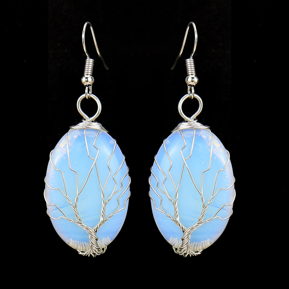 1 Pair Ethnic Style Tree Oval Alloy Natural Stone Handmade Drop Earrings