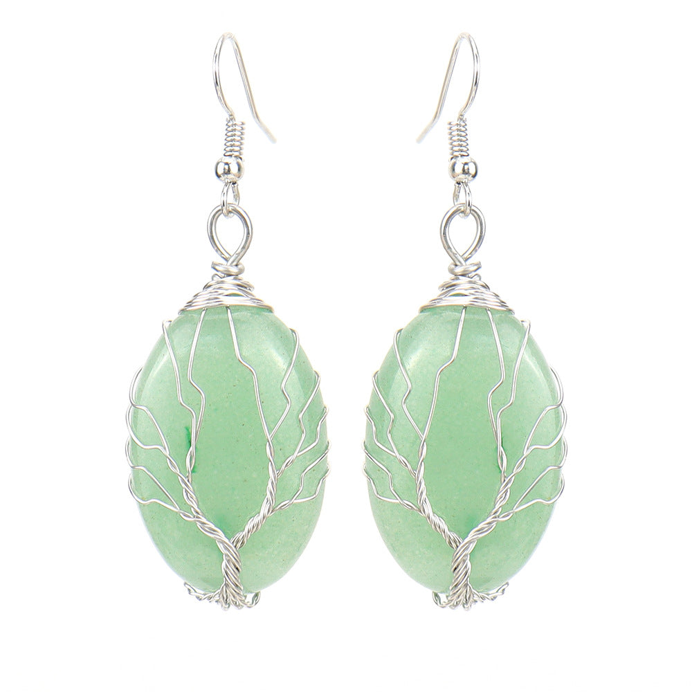 1 Pair Ethnic Style Tree Oval Alloy Natural Stone Handmade Drop Earrings