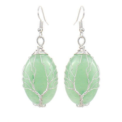 1 Pair Ethnic Style Tree Oval Alloy Natural Stone Handmade Drop Earrings