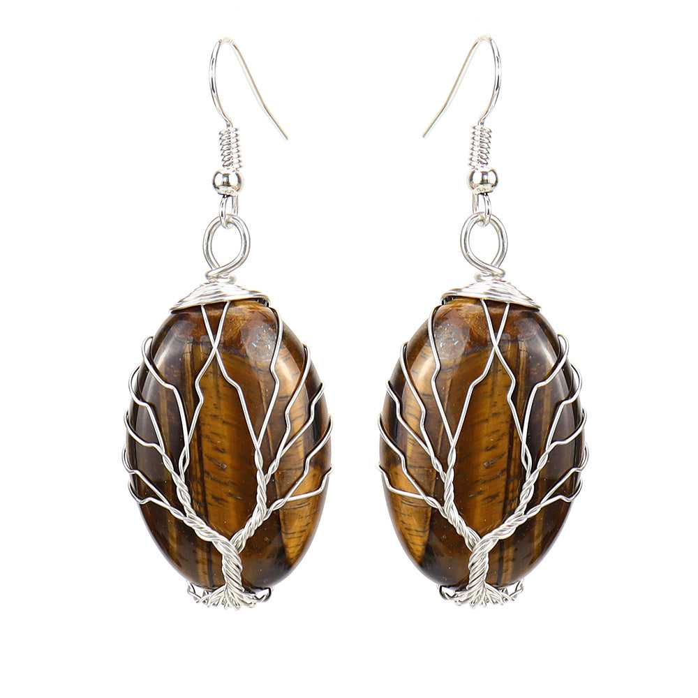 1 Pair Ethnic Style Tree Oval Alloy Natural Stone Handmade Drop Earrings