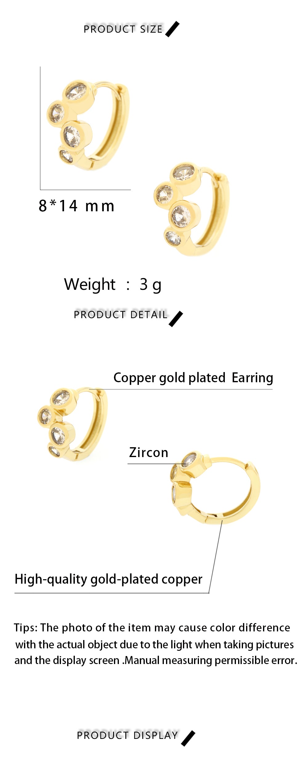 1 Pair Elegant Shiny Round Square Trapezoid Copper Plating Inlay Zircon Gold Plated Hoop Earrings