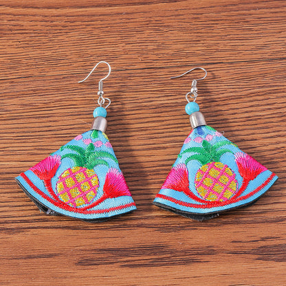 Ethnic Style Sector Cloth Embroidery Women's Drop Earrings