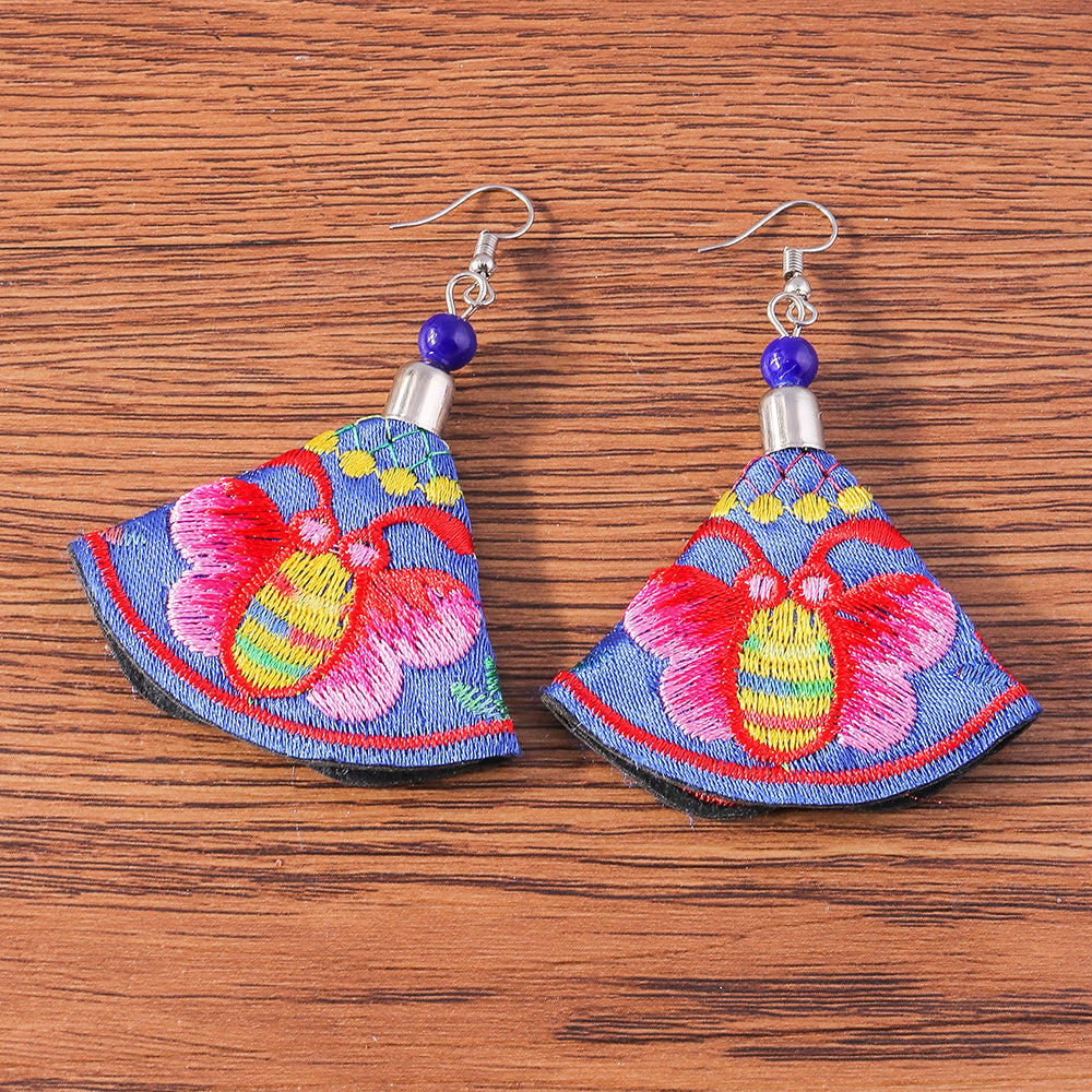 Ethnic Style Sector Cloth Embroidery Women's Drop Earrings