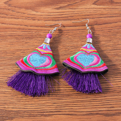 Ethnic Style Sector Cloth Embroidery Women's Drop Earrings