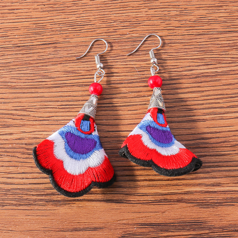 Ethnic Style Sector Cloth Embroidery Women's Drop Earrings