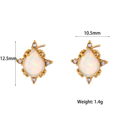 1 Pair Retro Round Water Droplets Heart Shape Plating Inlay Stainless Steel Gem Rhinestones 18k Gold Plated Ear Studs