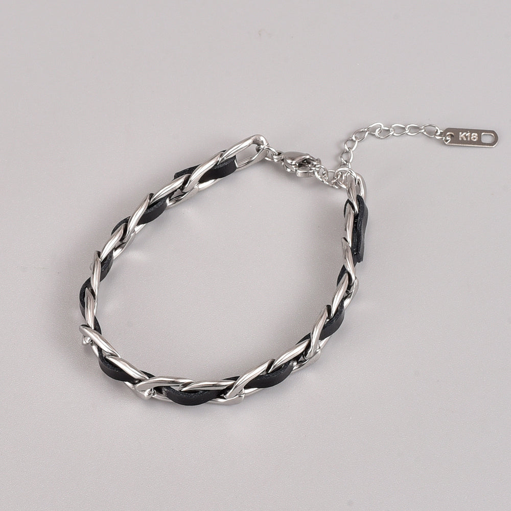 Fashion Leather Rope Titanium Steel Bracelet