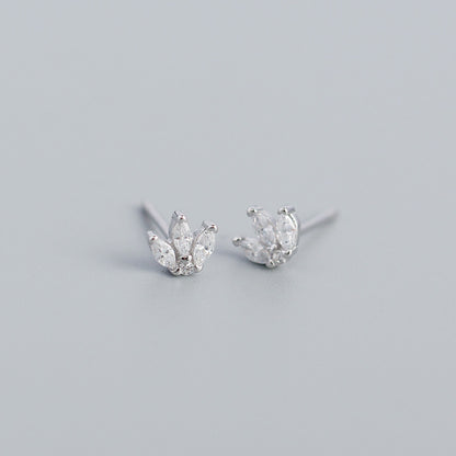 1 Pair Simple Style Leaf Sterling Silver Inlay Rhinestones Ear Studs