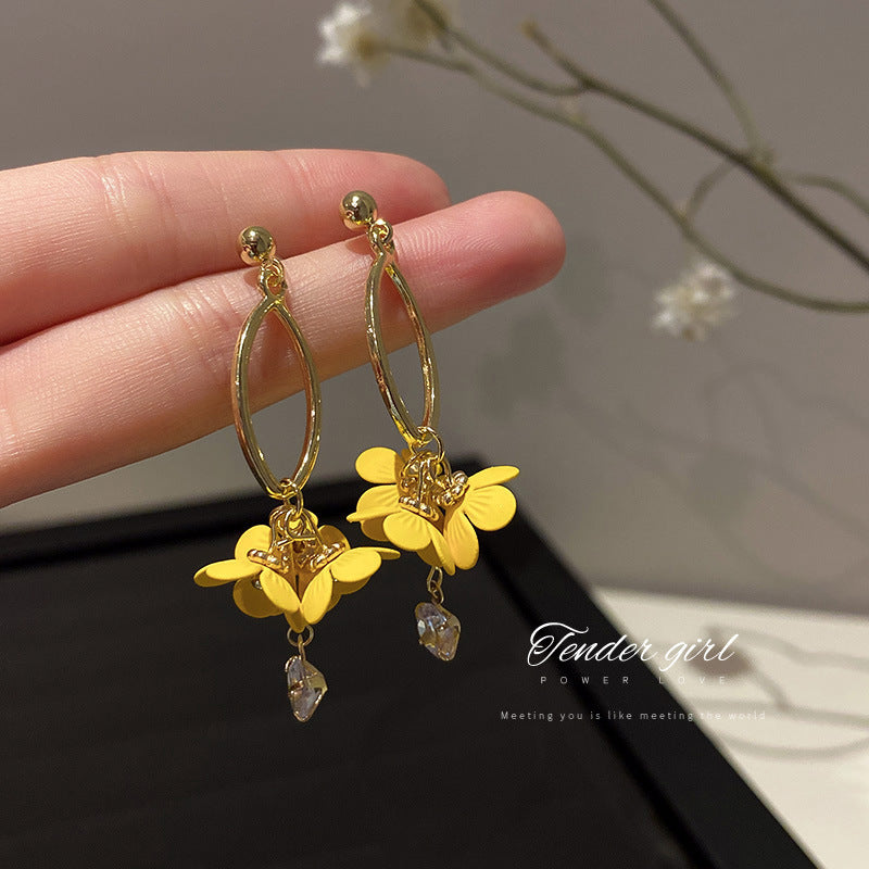 1 Pair Elegant Heart Shape Flower Butterfly Stoving Varnish Metal Drop Earrings