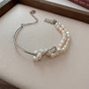 Elegant Round Alloy Freshwater Pearl Beaded Plating Inlay Rhinestones Bracelets