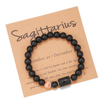 Wholesale Jewelry 12 Constellation Pattern Black Frosted Agate Beaded Bracelet Gooddiy