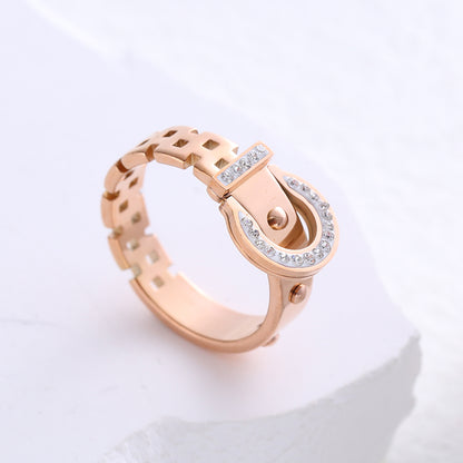 Casual Solid Color Stainless Steel Plating Inlay Zircon 24k Gold Plated Rings