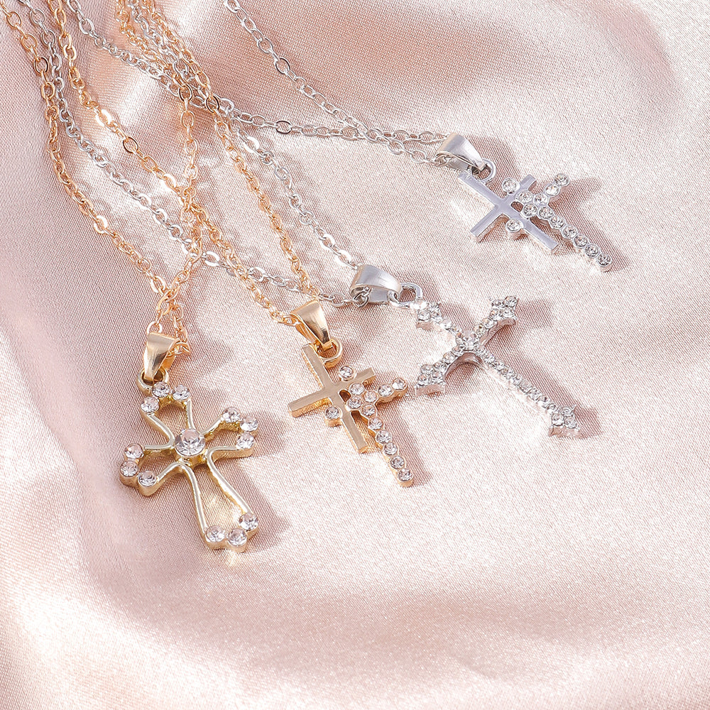 Wholesale Jewelry Casual Modern Style Cross Alloy Rhinestones Pendant Necklace