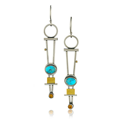 Vintage Style Geometric Alloy Inlay Turquoise Lapis Lazuli Women's Drop Earrings