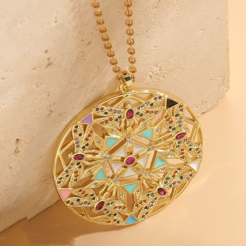 Lady Insect Titanium Steel Copper Irregular Plating Inlay Zircon 14k Gold Plated Pendant Necklace