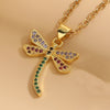 Lady Insect Titanium Steel Copper Irregular Plating Inlay Zircon 14k Gold Plated Pendant Necklace