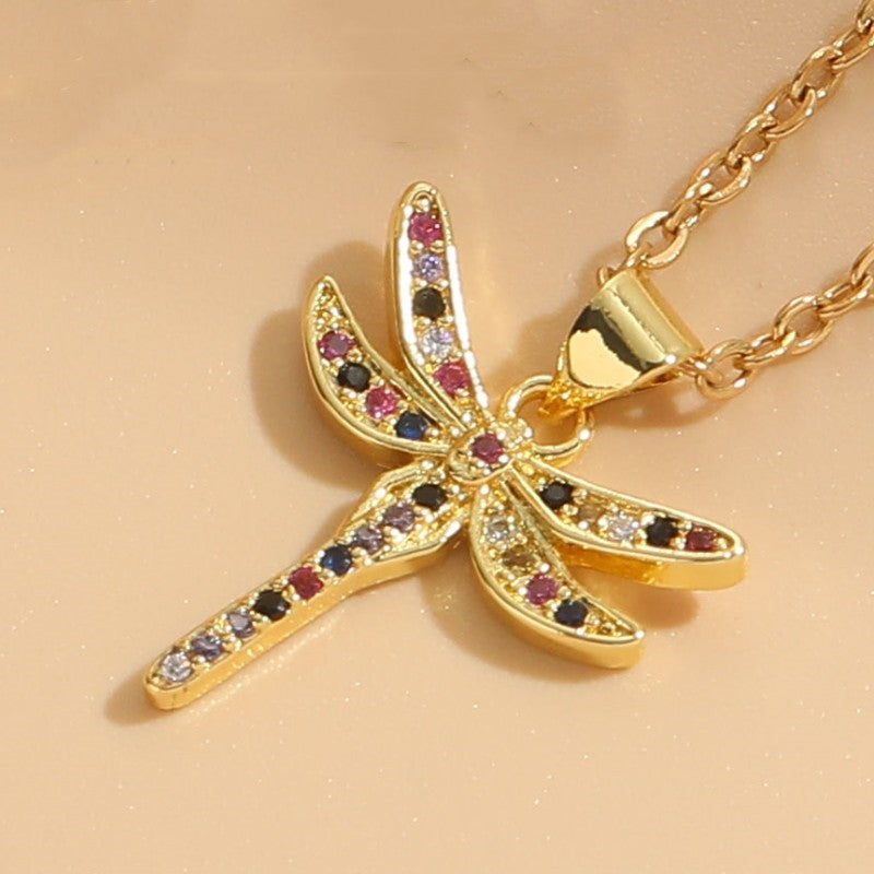 Lady Insect Titanium Steel Copper Irregular Plating Inlay Zircon 14k Gold Plated Pendant Necklace