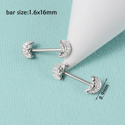 1 Pair Simple Style Moon Stainless Steel Polishing Inlay Zircon Nipple Ring Adhesive Nail