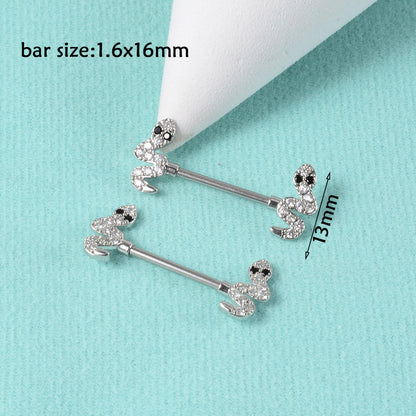 1 Pair Simple Style Moon Stainless Steel Polishing Inlay Zircon Nipple Ring Adhesive Nail