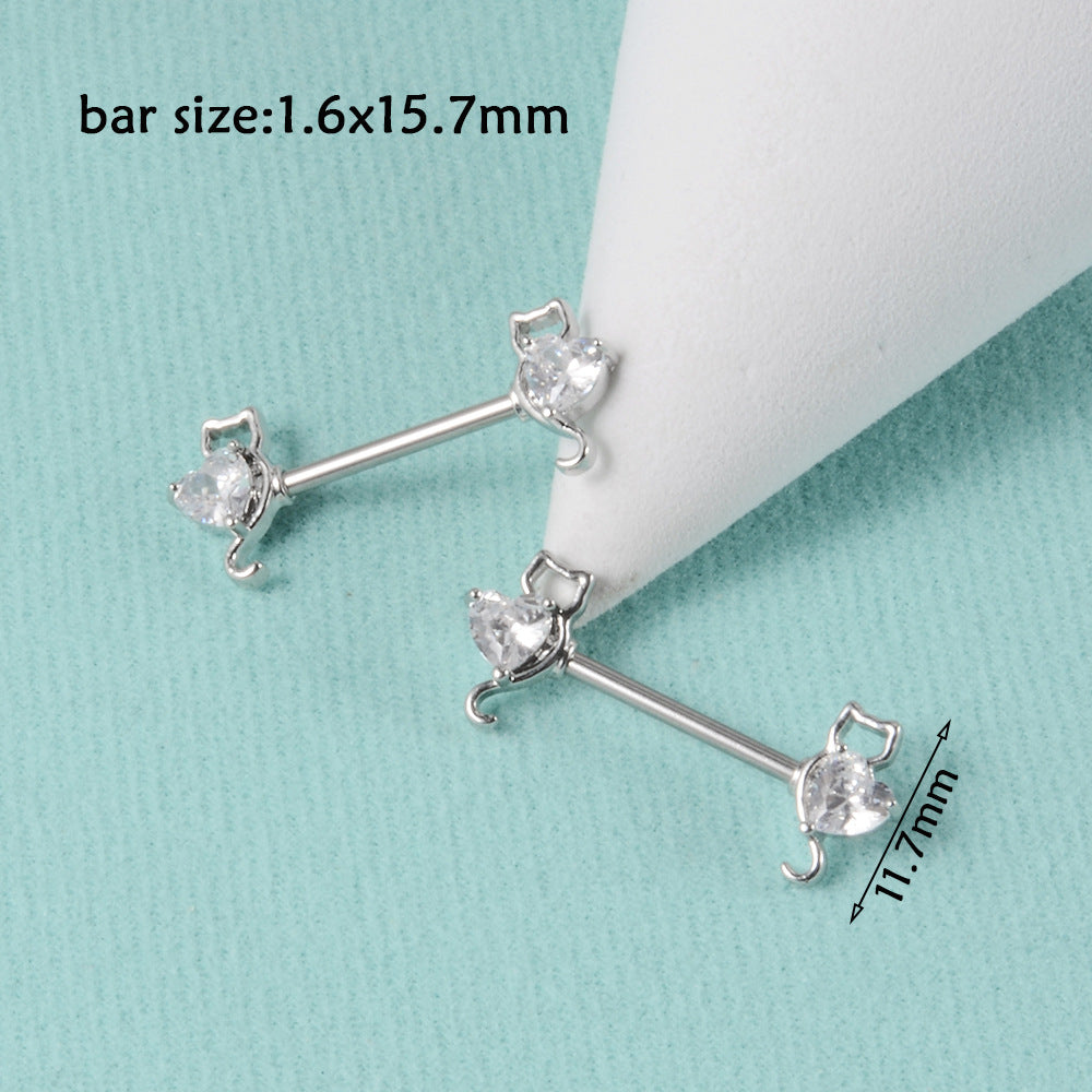 1 Pair Simple Style Moon Stainless Steel Polishing Inlay Zircon Nipple Ring Adhesive Nail