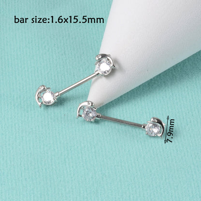 1 Pair Simple Style Moon Stainless Steel Polishing Inlay Zircon Nipple Ring Adhesive Nail