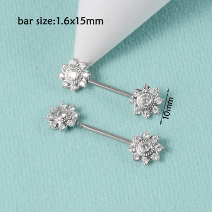 1 Pair Simple Style Moon Stainless Steel Polishing Inlay Zircon Nipple Ring Adhesive Nail