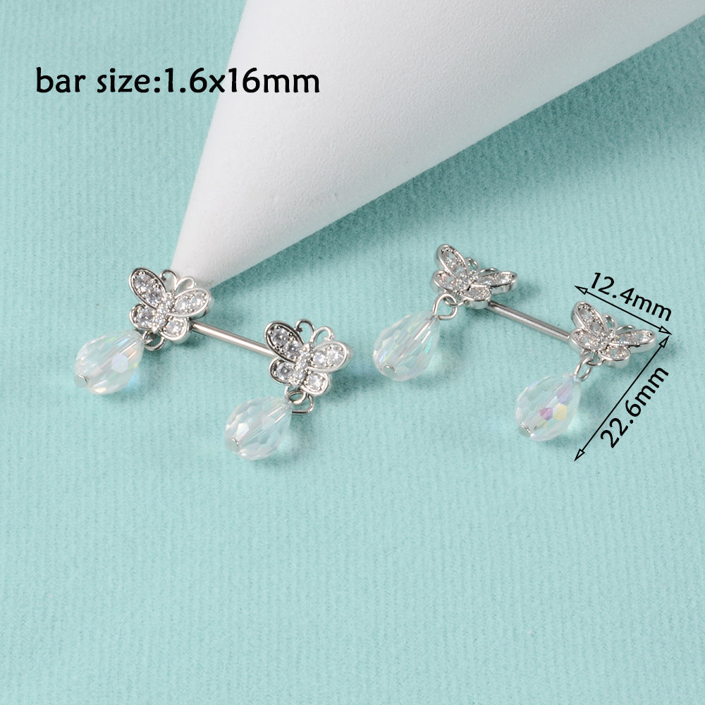 1 Pair Simple Style Moon Stainless Steel Polishing Inlay Zircon Nipple Ring Adhesive Nail