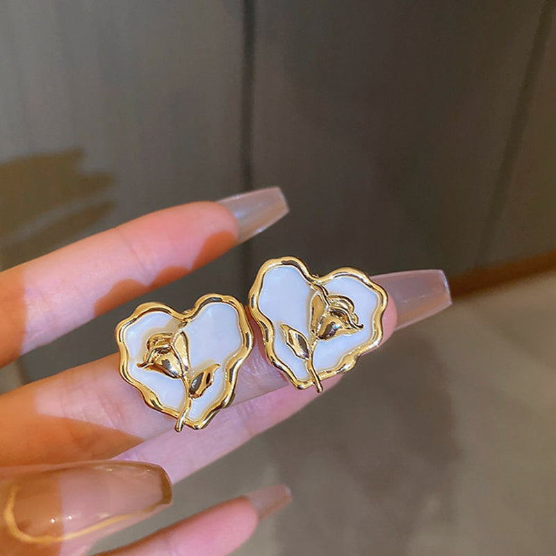 Elegant Korean Style Heart Shape Flower Alloy Irregular Women's Ear Studs