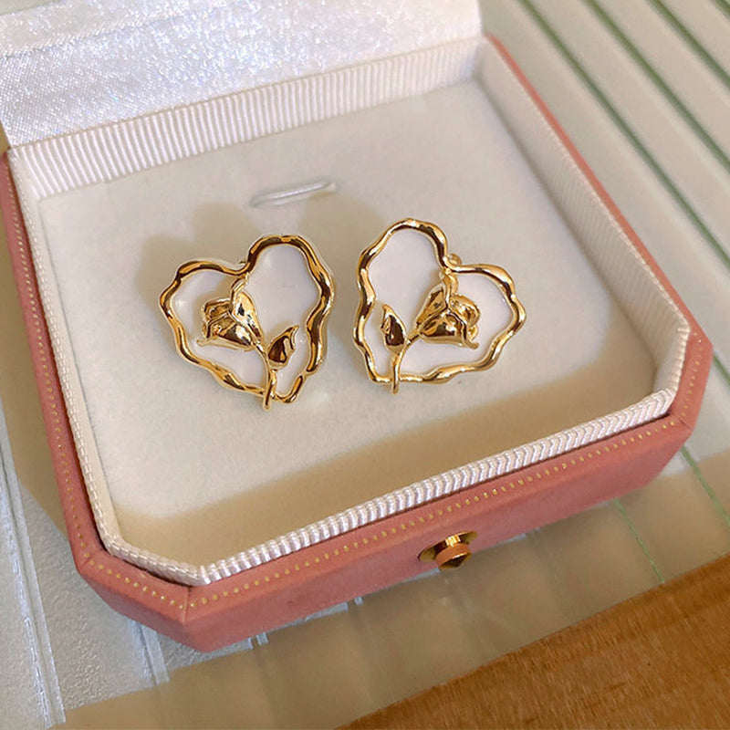 Elegant Korean Style Heart Shape Flower Alloy Irregular Women's Ear Studs