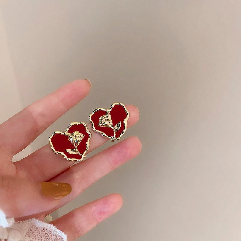 Elegant Korean Style Heart Shape Flower Alloy Irregular Women's Ear Studs