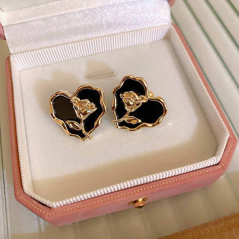 Elegant Korean Style Heart Shape Flower Alloy Irregular Women's Ear Studs