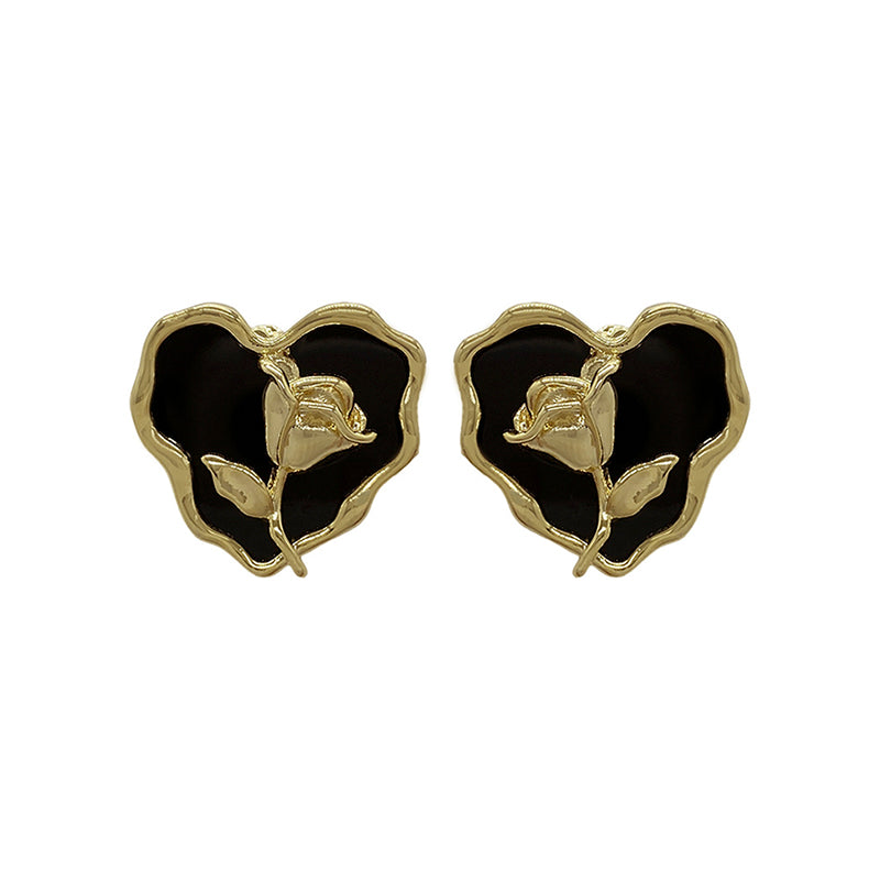 Elegant Korean Style Heart Shape Flower Alloy Irregular Women's Ear Studs