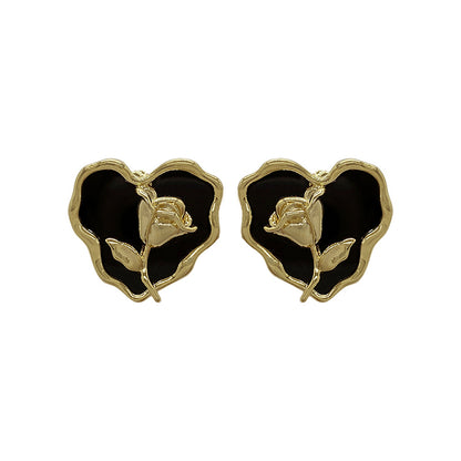 Elegant Korean Style Heart Shape Flower Alloy Irregular Women's Ear Studs